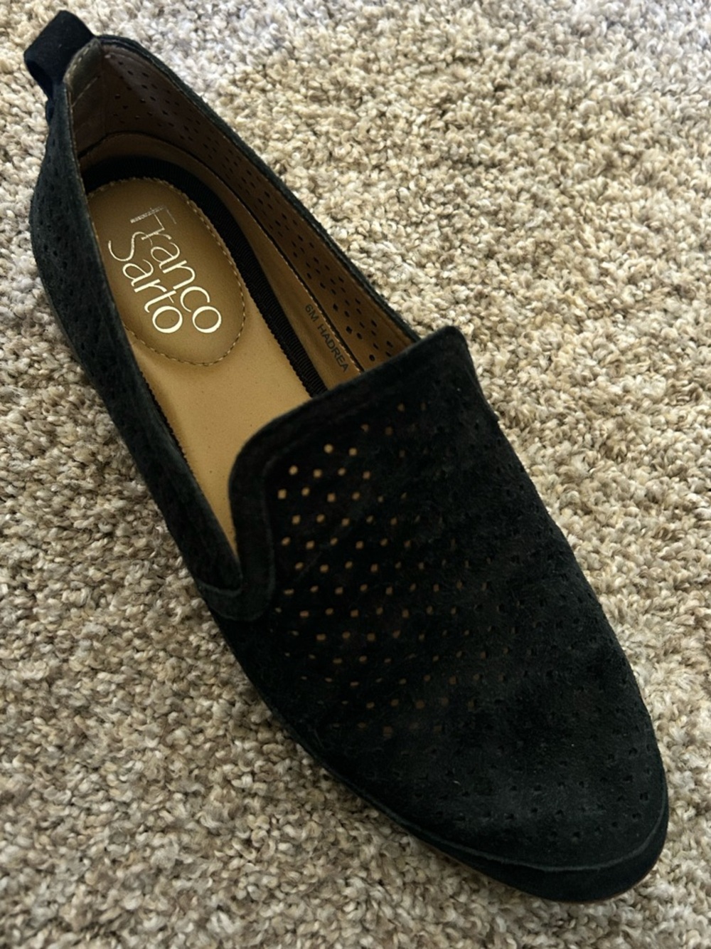 Franco Sarto Black Suede Perforated Loafer Flats Size 6